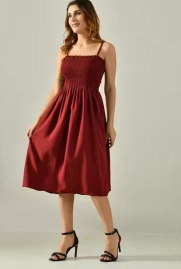 Women's Maroon Fit & Flare Sleeveless Dress